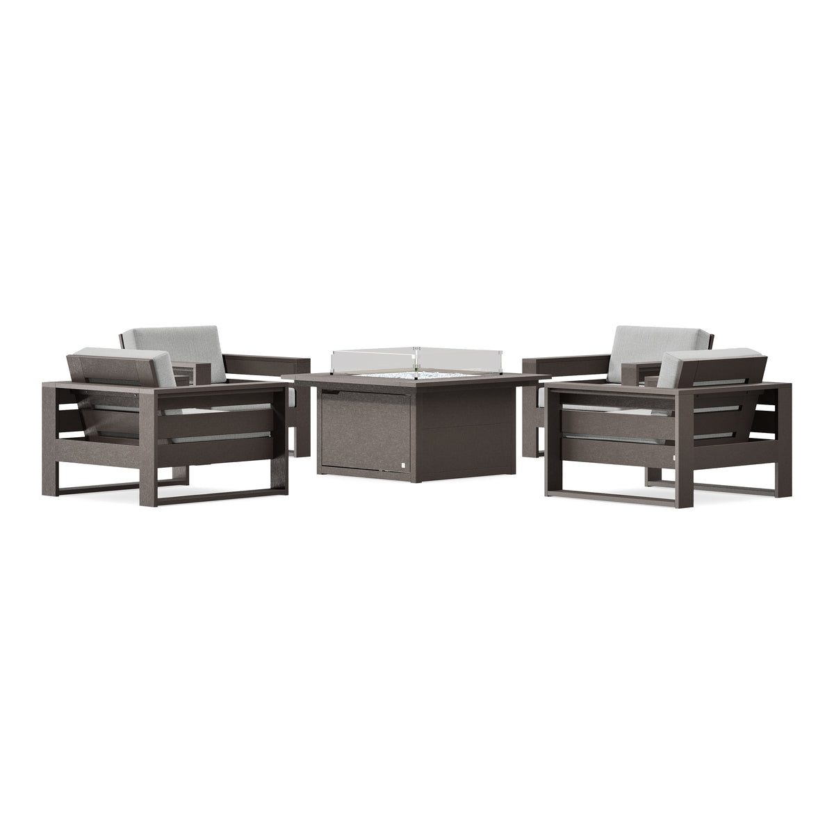 POLYWOOD PW Designer Series Latitude 5-Piece Lounge Fire Table Set in Vintage Coffee / Granite