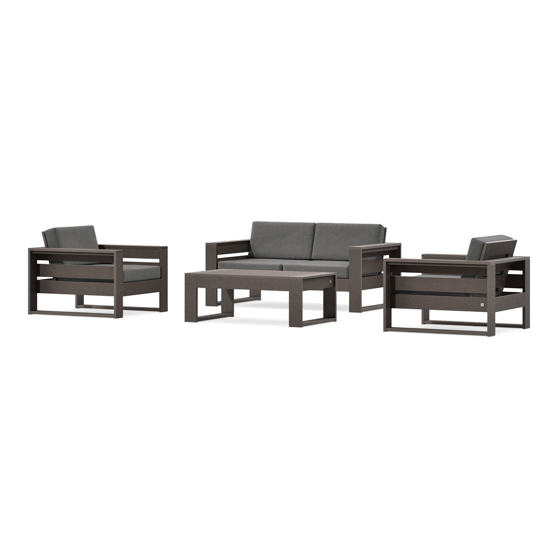 POLYWOOD PW Designer Series Latitude 4-Piece Lounge Loveseat Set in Vintage Coffee / Ash Charcoal