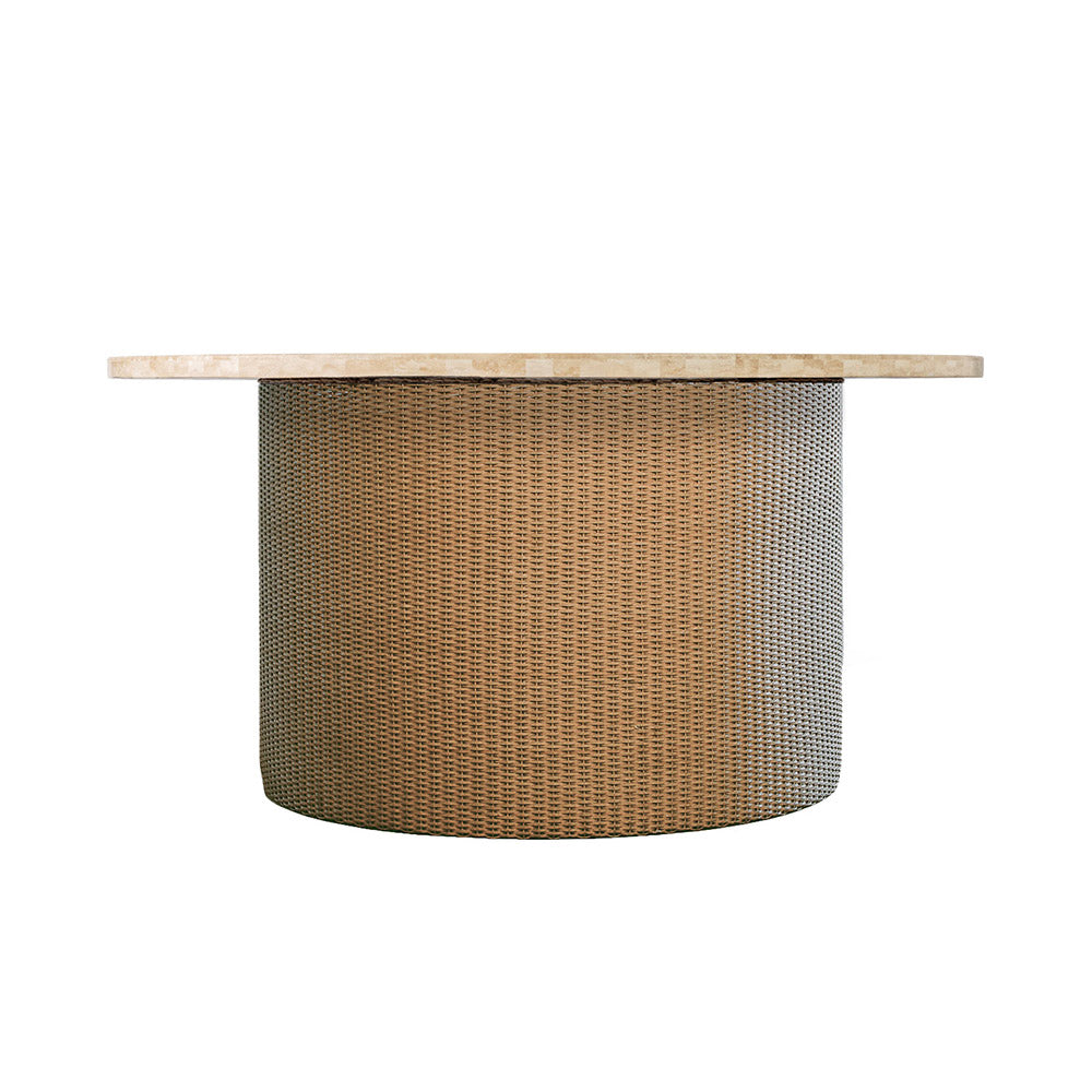 Lloyd Flanders Lloyd Loom 48" Round Fire Table with Stone Top – 2x2 Weave, lifestyle photo 2