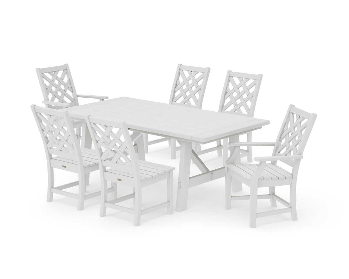 POLYWOOD Wovendale 7-Piece Rustic Farmhouse Dining Set in Vintage White