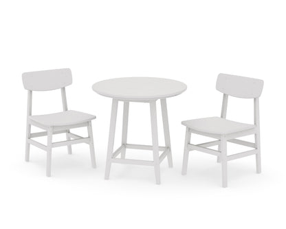 POLYWOOD Modern Studio Urban Chair 3-Piece Round Bistro Dining Set in Vintage White