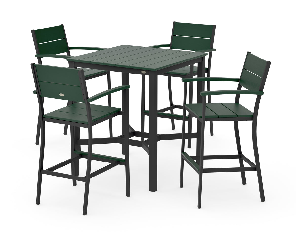 POLYWOOD Main Street 5-Piece Bar Set in Black / Green