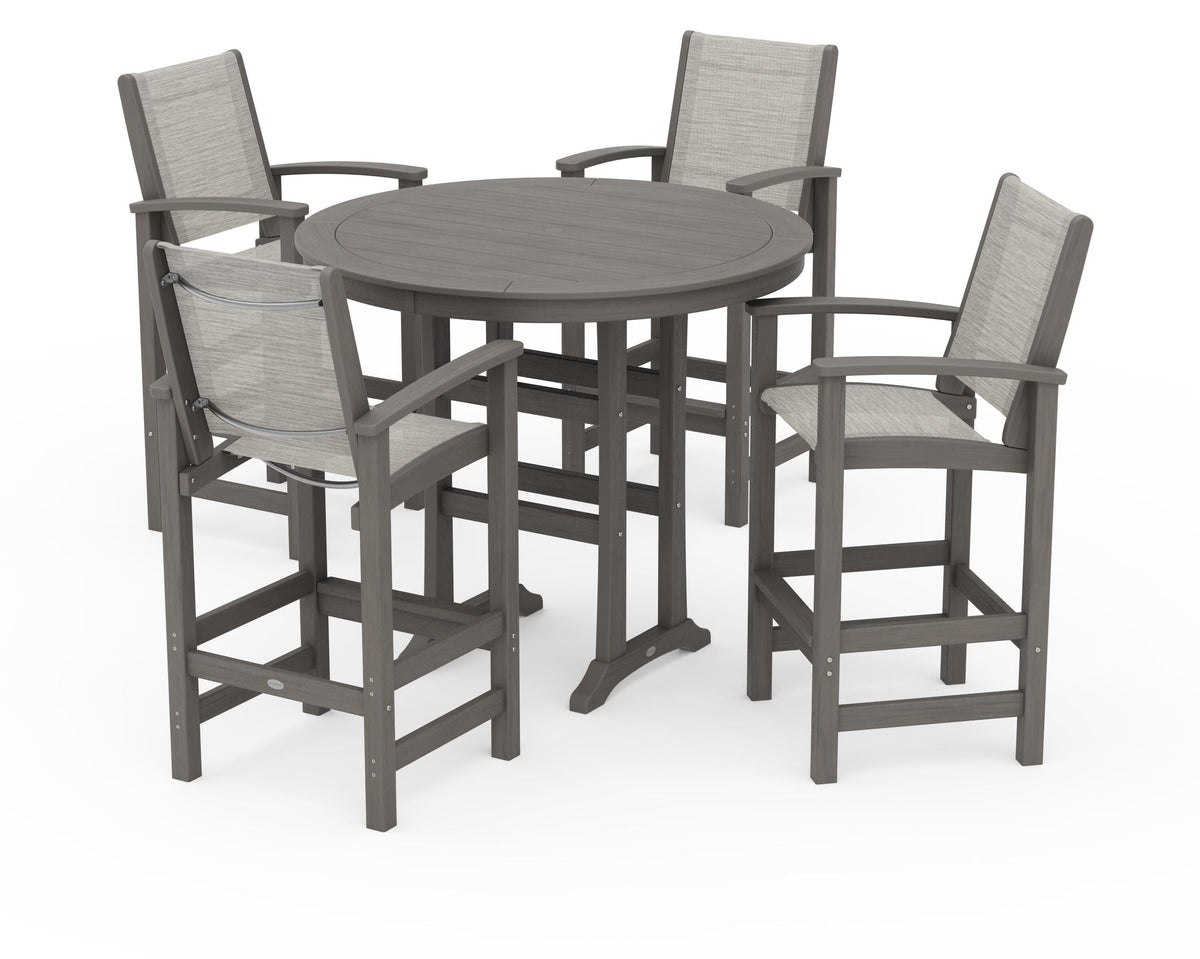POLYWOOD Coastal 5-Piece Nautical Trestle Bar Set in Driftwood / Birch