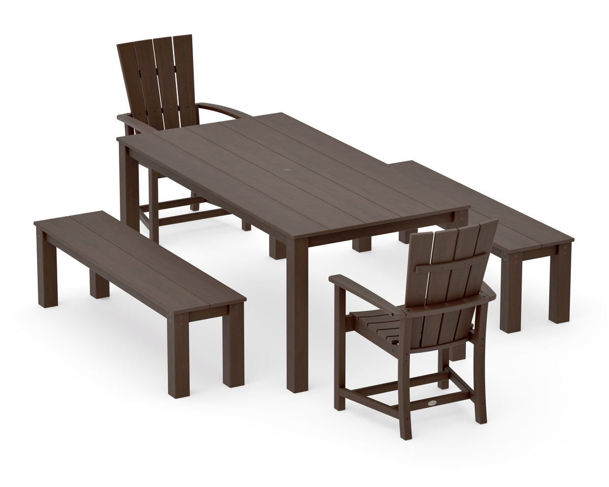 POLYWOOD Quattro 5-Piece Parsons Dining Set with Benches in Kona