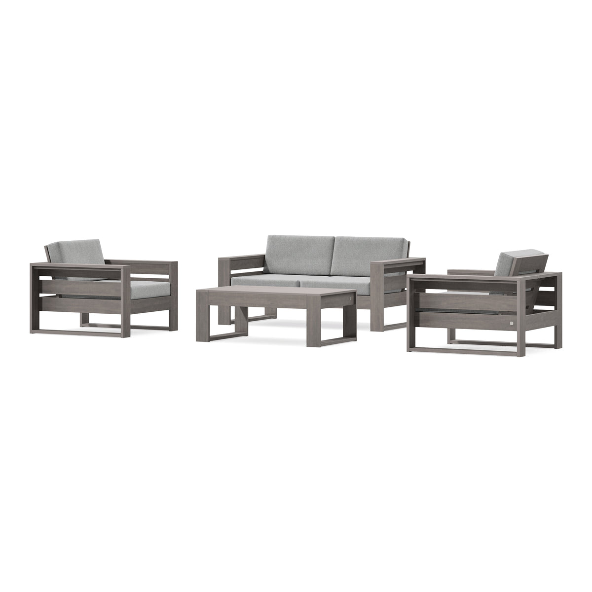 POLYWOOD PW Designer Series Latitude 4-Piece Lounge Loveseat Set in Driftwood / Grey Mist