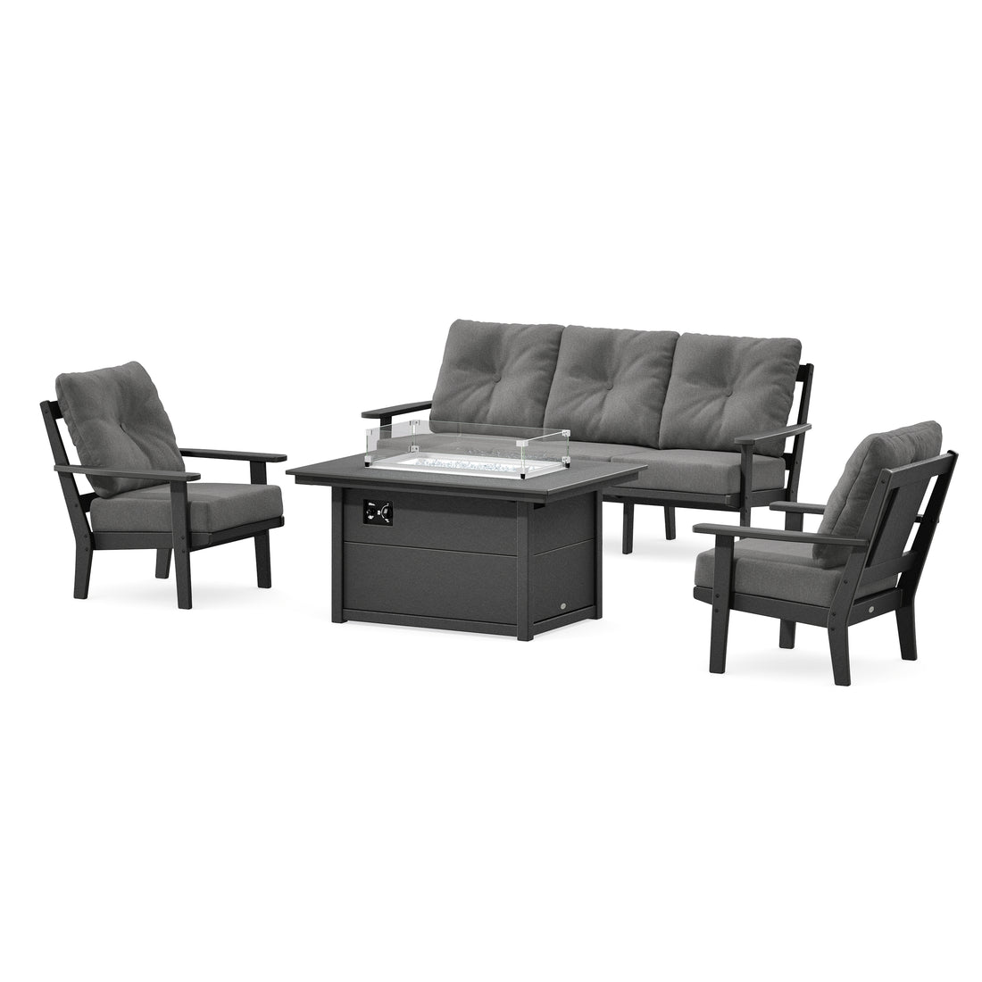 POLYWOOD Prairie Deep Seating Fire Pit Table Set in Black
