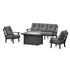 POLYWOOD Prairie Deep Seating Fire Pit Table Set in Black