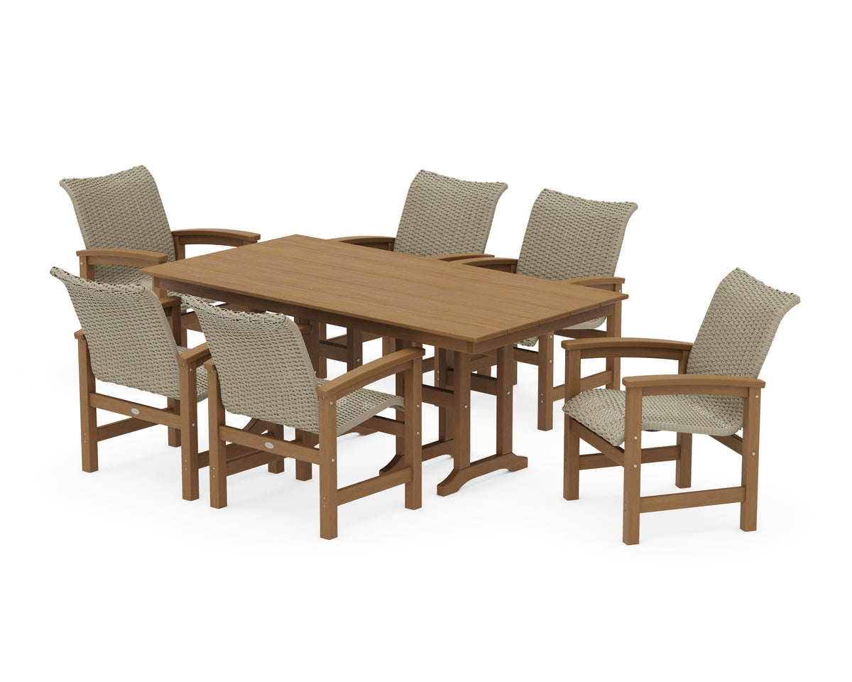 POLYWOOD Coastal Woven Arm Chair 7-Piece Farmhouse Dining Set in Natural / Dune Grass