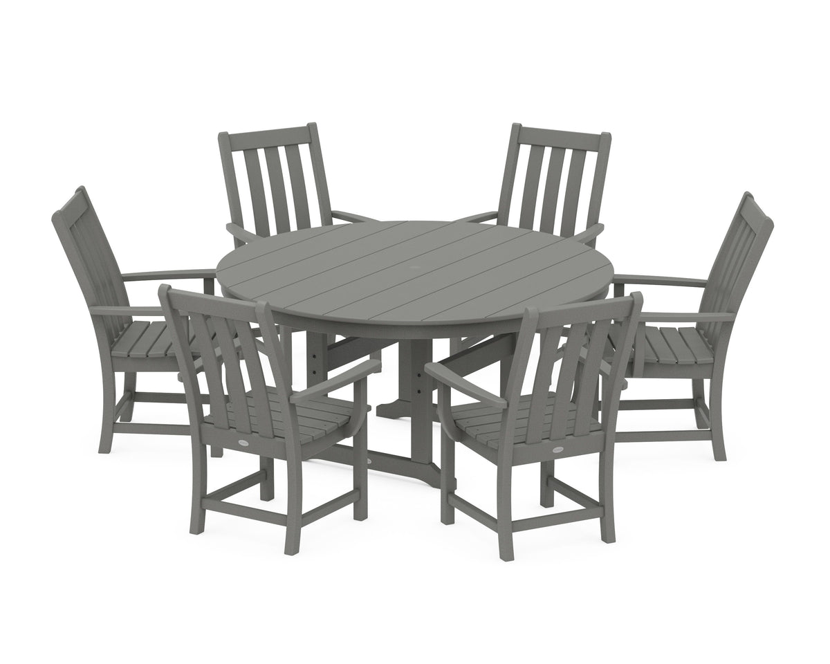 POLYWOOD Vineyard 7-Piece Arm Chair Round Farmhouse Dining Set in Slate Grey