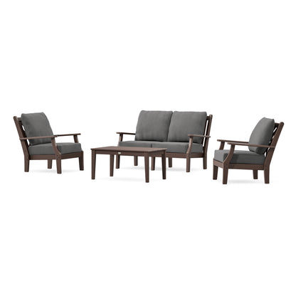 POLYWOOD Country Living Wovendale 4-Piece Deep Seating Set with Loveseat in Mahogany