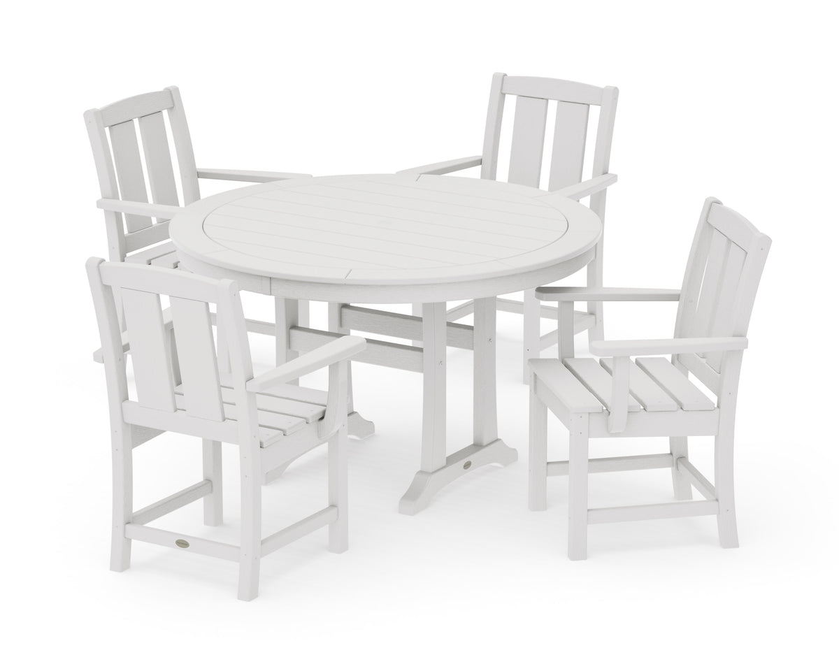 POLYWOOD Mission 5-Piece Round Dining Set with Trestle Legs in Vintage White