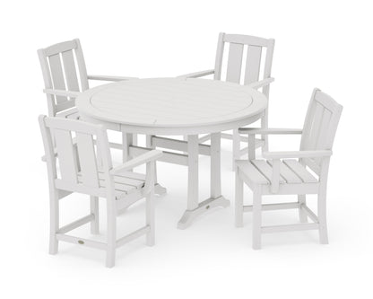 POLYWOOD Mission 5-Piece Round Dining Set with Trestle Legs in Vintage White