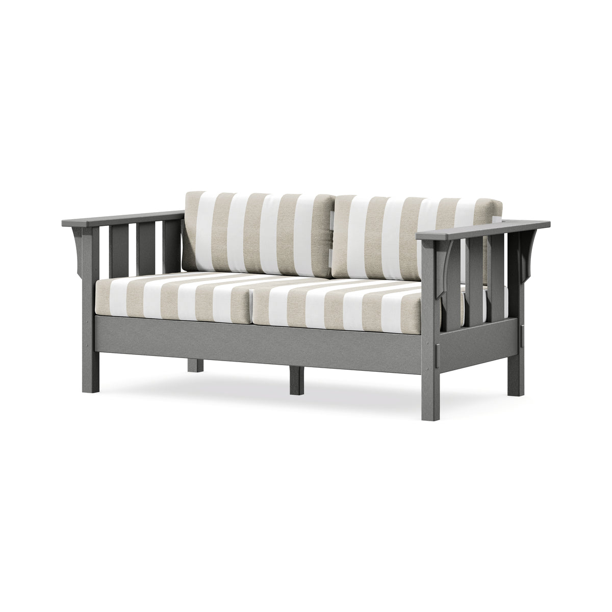 POLYWOOD Acadia Deep Seating Loveseat in Slate Grey / Cabana Stripe Dune Burlap