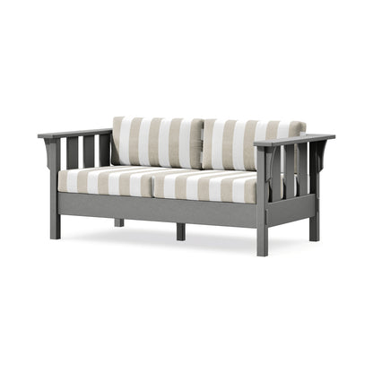 POLYWOOD Acadia Deep Seating Loveseat in Slate Grey / Cabana Stripe Dune Burlap