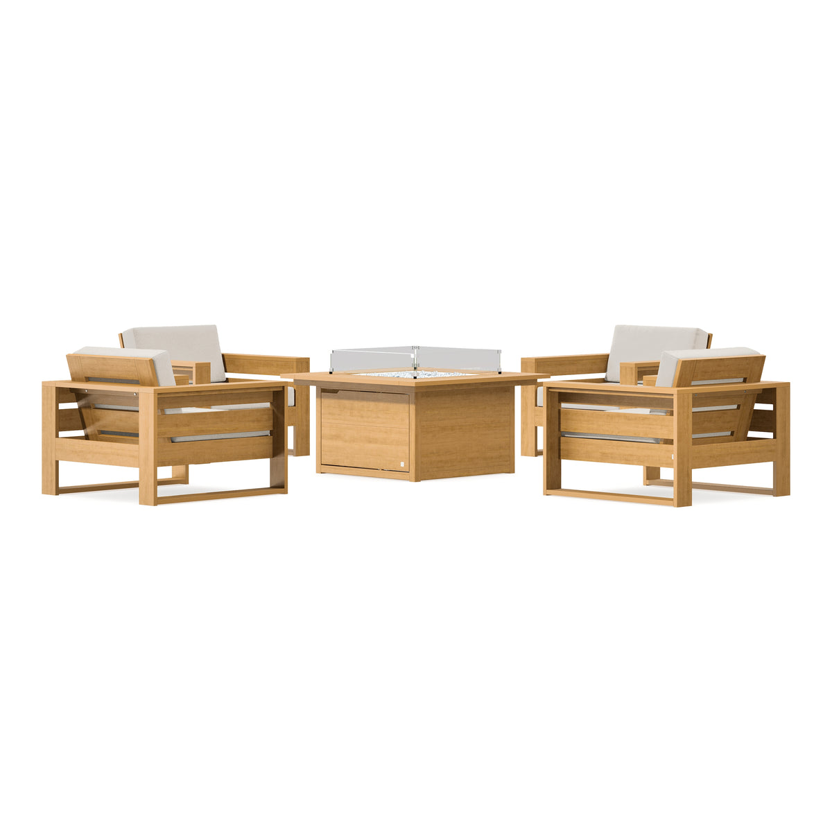 POLYWOOD PW Designer Series Latitude 5-Piece Lounge Fire Table Set in Natural / Dune Burlap