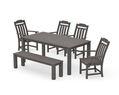 POLYWOOD Cottage 6-Piece Parsons Dining Set with Bench in Driftwood