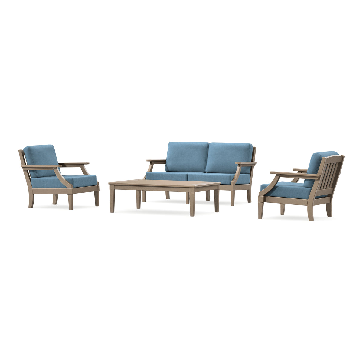 POLYWOOD PW Designer Series Estate Lounge 4-Piece Loveseat Set in Vintage Sahara / Sky Blue