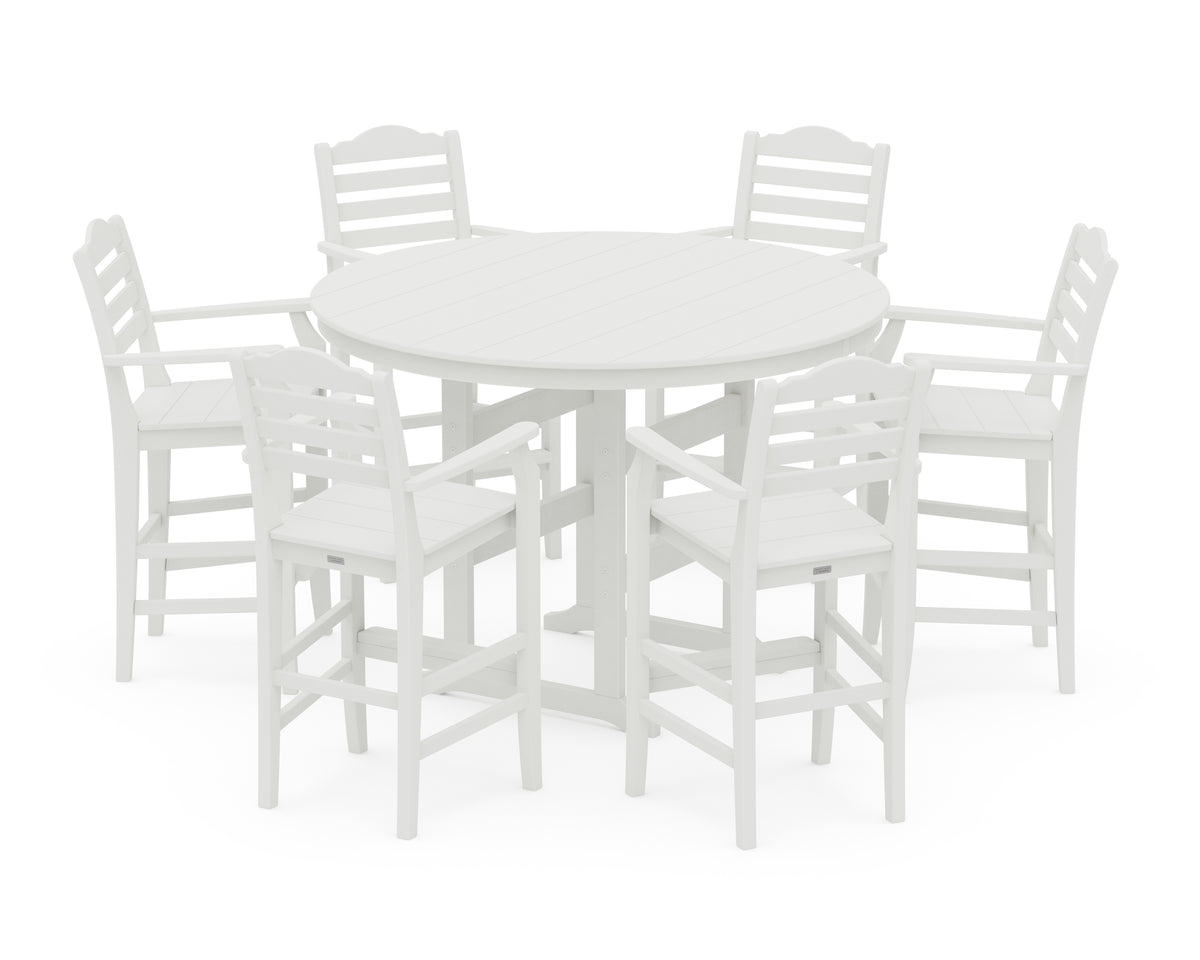 POLYWOOD Savannah 7-Piece Arm Chair Round Farmhouse Bar Set in Vintage White