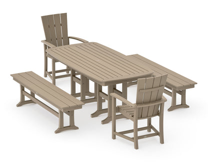 POLYWOOD Quattro 5-Piece Nautical Dining Set with Benches in Vintage Sahara
