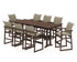 POLYWOOD EDGE Woven 9-Piece Farmhouse Bar Set with Trestle Legs in Mahogany / Dune Grass