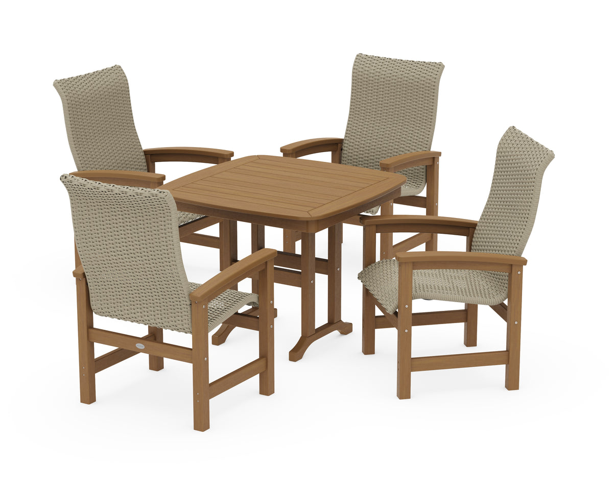 POLYWOOD Coastal Woven High-Back 5-Piece Dining Set in Natural / Dune Grass