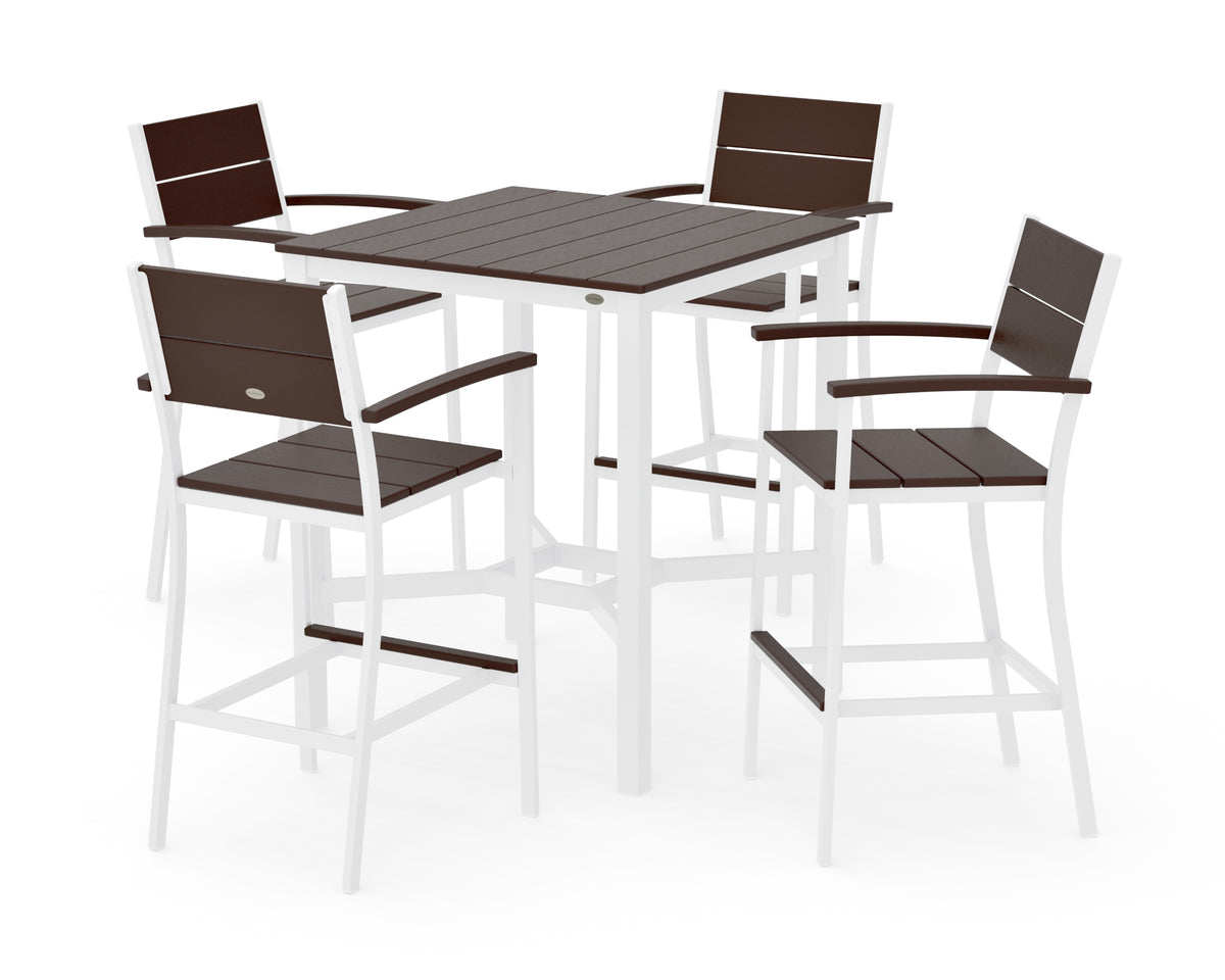 POLYWOOD Main Street 5-Piece Bar Set in White / Mahogany