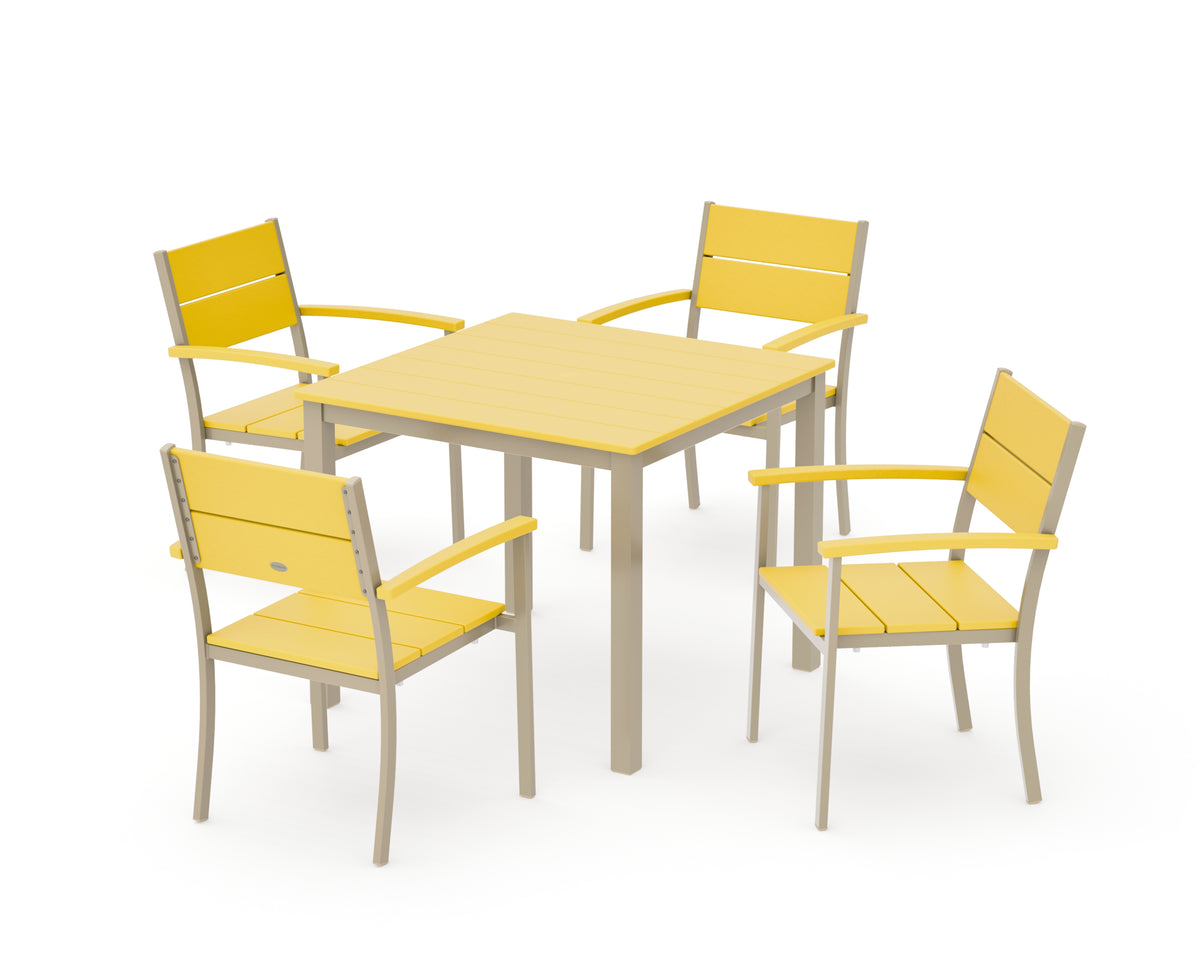 POLYWOOD Main Street 5-Piece Dining Set with Main Street 36" x 36" Dining Table in Sand / Lemon