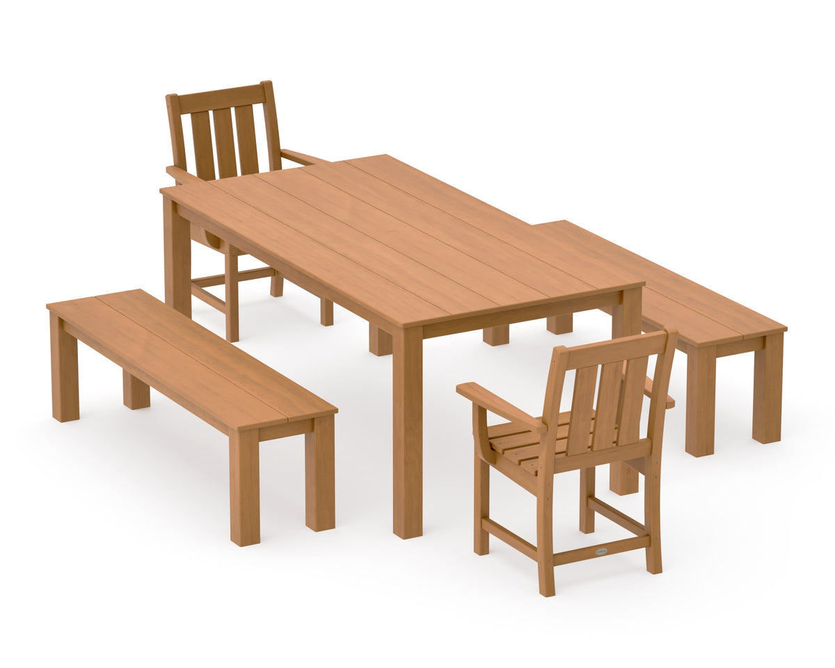 POLYWOOD Oxford 5-Piece Parsons Dining Set with Benches in Natural