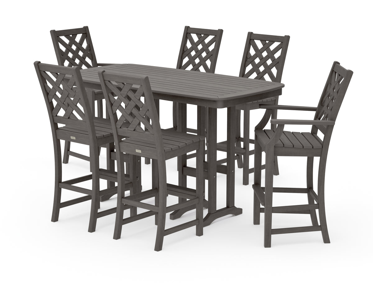 POLYWOOD Country Living Wovendale 7-Piece Bar Set in Driftwood