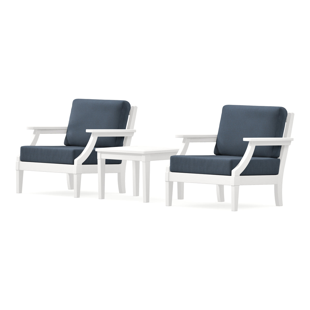 POLYWOOD PW Designer Series Estate 3-Piece Lounge Chair Set in Vintage White / Marine Indigo