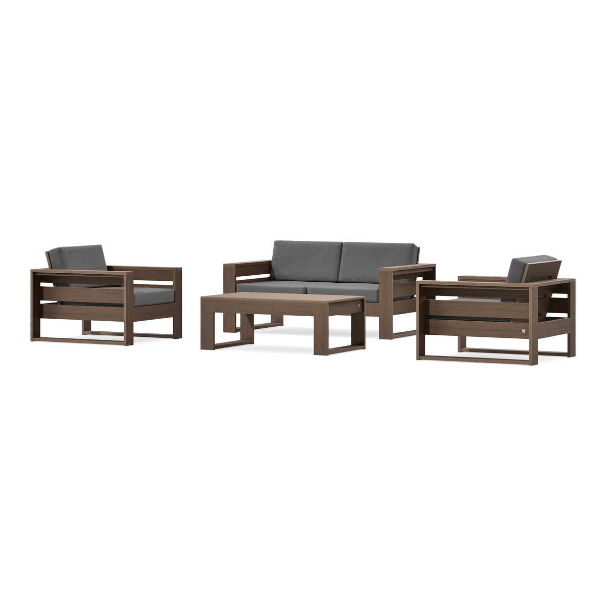 POLYWOOD PW Designer Series Latitude 4-Piece Lounge Loveseat Set in Kona / Ash Charcoal