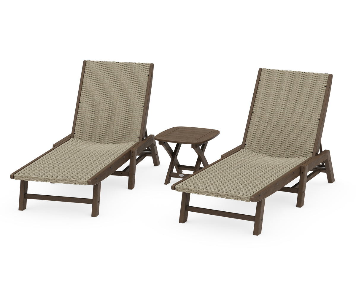 POLYWOOD 3-Piece Coastal Woven Chaise Lounge Set in Kona / Dune Grass