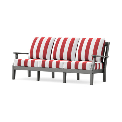 POLYWOOD Chinoiserie Deep Seating Sofa in Slate Grey / Cabana Stripe Crimson