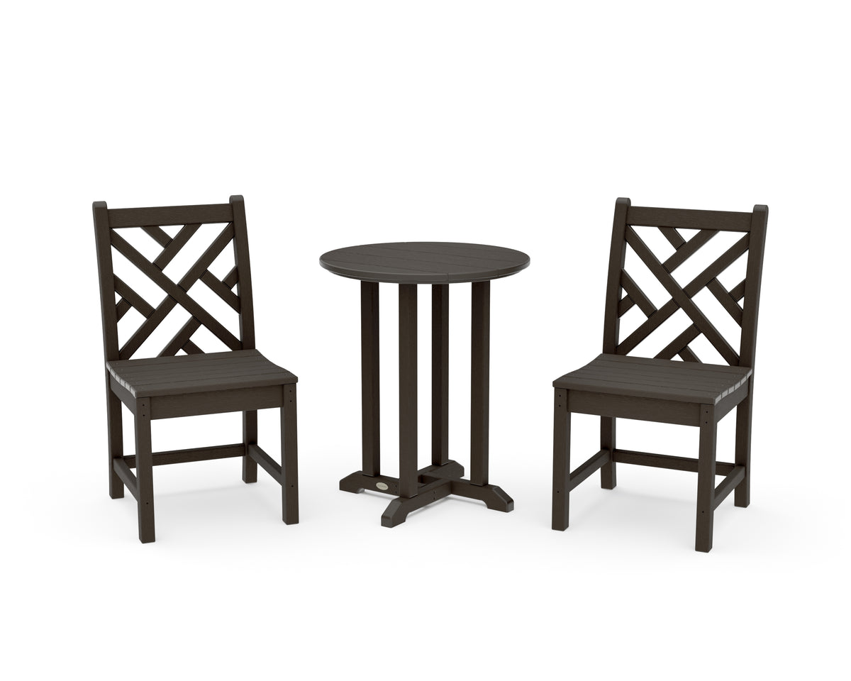 POLYWOOD Chippendale Side Chair 3-Piece Round Bistro Dining Set in Vintage Coffee