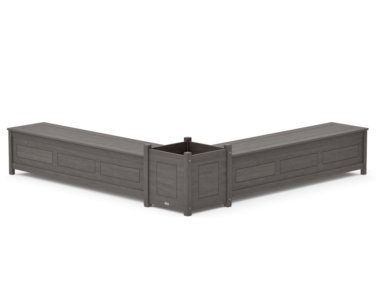 POLYWOOD 72" Country Living L-Shaped Planter Storage Bench Set - Large in Driftwood