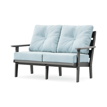 POLYWOOD Lakeside Deep Seating Loveseat in Slate Grey / Exhale Sky