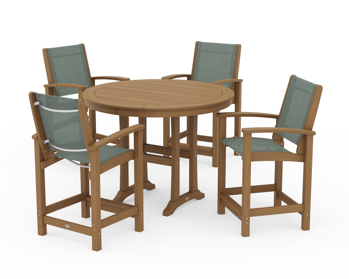 POLYWOOD Coastal 5-Piece Counter Set in Natural / Dupioni Sea Mist