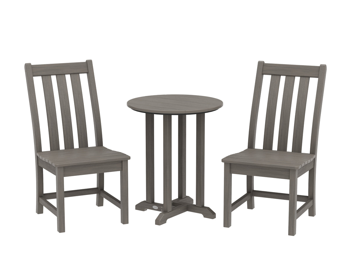 POLYWOOD Vineyard Side Chair 3-Piece Round Bistro Dining Set in Driftwood