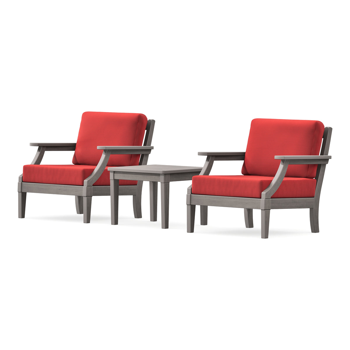 POLYWOOD PW Designer Series Estate 3-Piece Lounge Chair Set in Driftwood / Crimson Linen