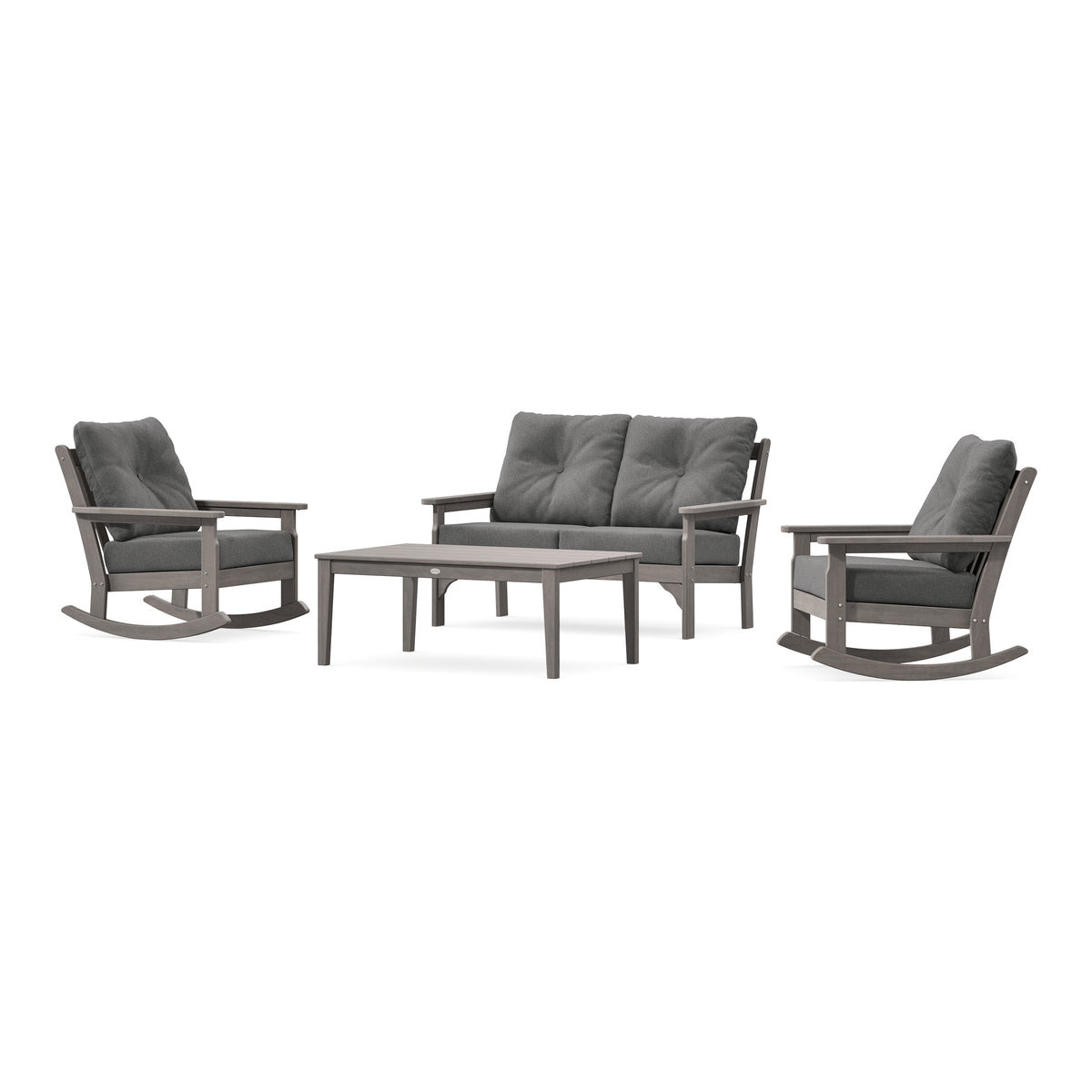 POLYWOOD Vineyard 4-Piece Deep Seating Rocking Chair Set in Driftwood