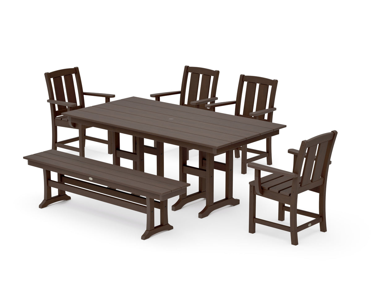 POLYWOOD Mission 6-Piece Farmhouse Dining Set with Bench in Kona