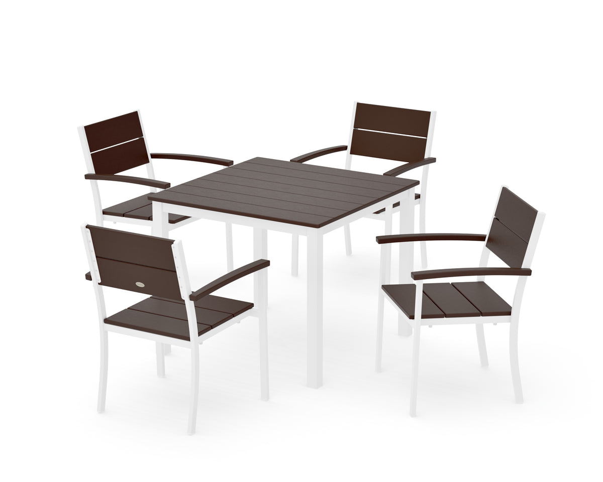 POLYWOOD Main Street 5-Piece Dining Set with Main Street 36" x 36" Dining Table in White / Mahogany