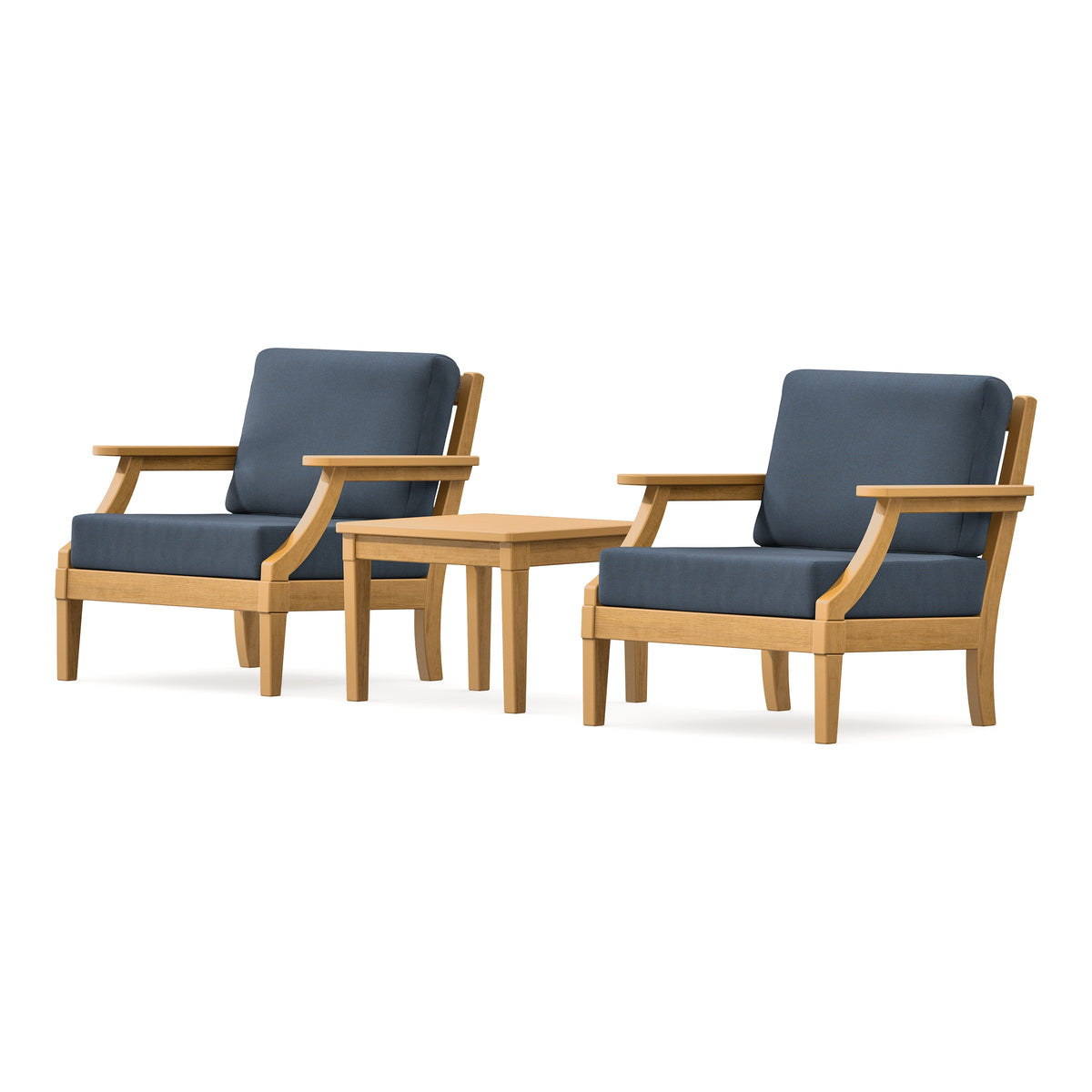 POLYWOOD PW Designer Series Estate 3-Piece Lounge Chair Set in Natural / Marine Indigo