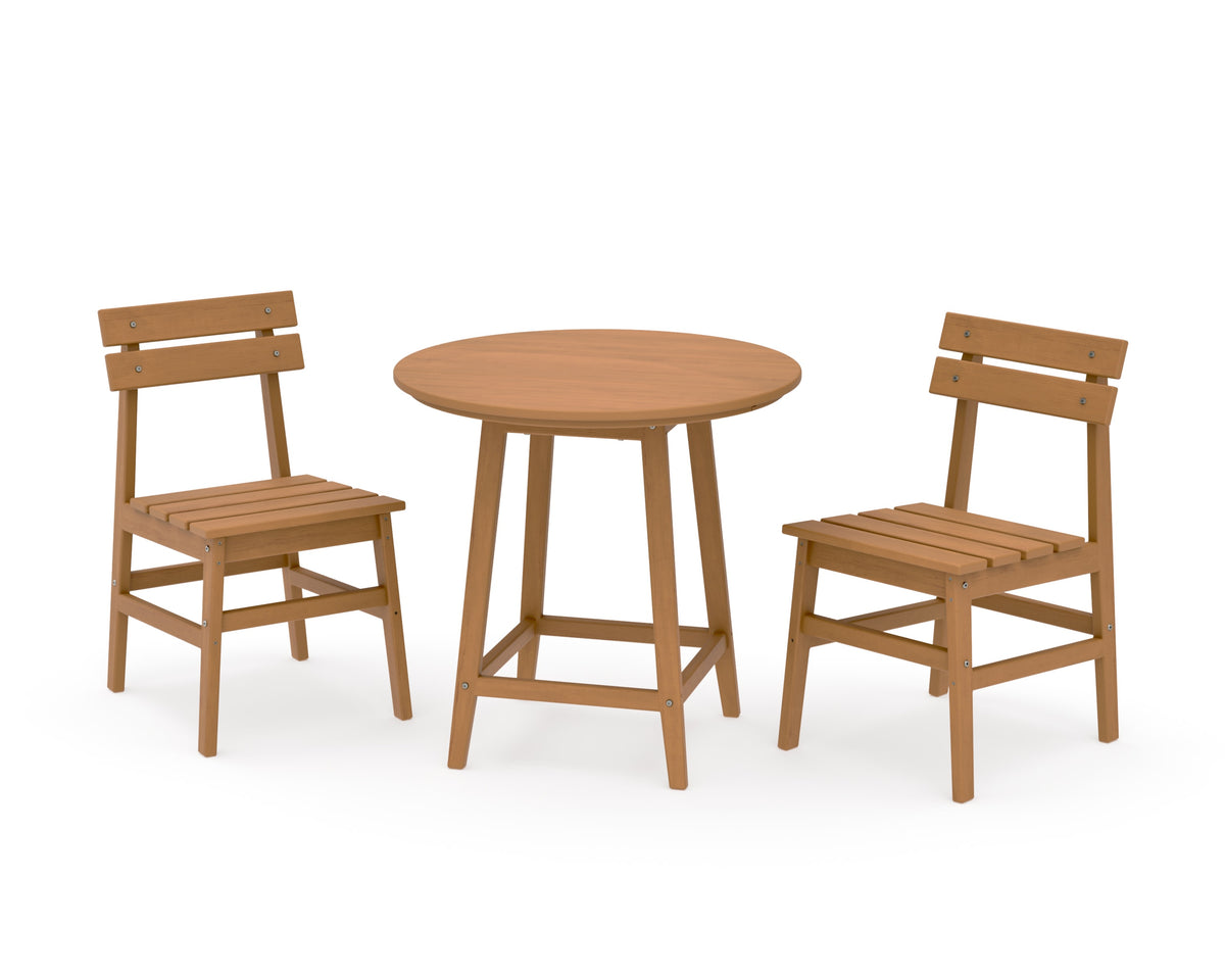 POLYWOOD Modern Studio Plaza Chair 3-Piece Round Bistro Dining Set in Natural