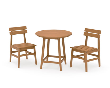 POLYWOOD Modern Studio Plaza Chair 3-Piece Round Bistro Dining Set in Natural