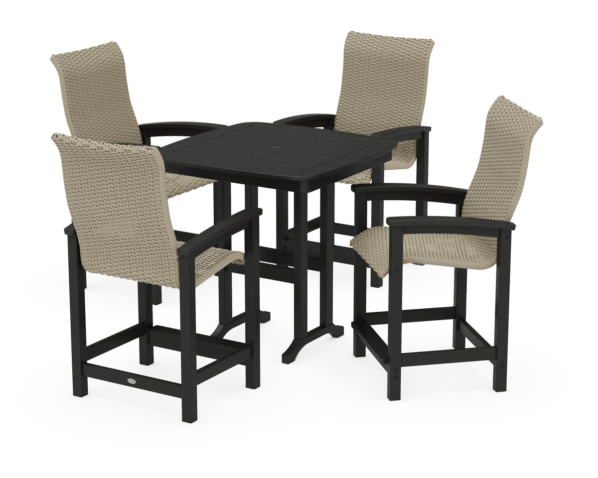POLYWOOD Coastal Woven High-Back 5-Piece Counter Set in Black / Dune Grass