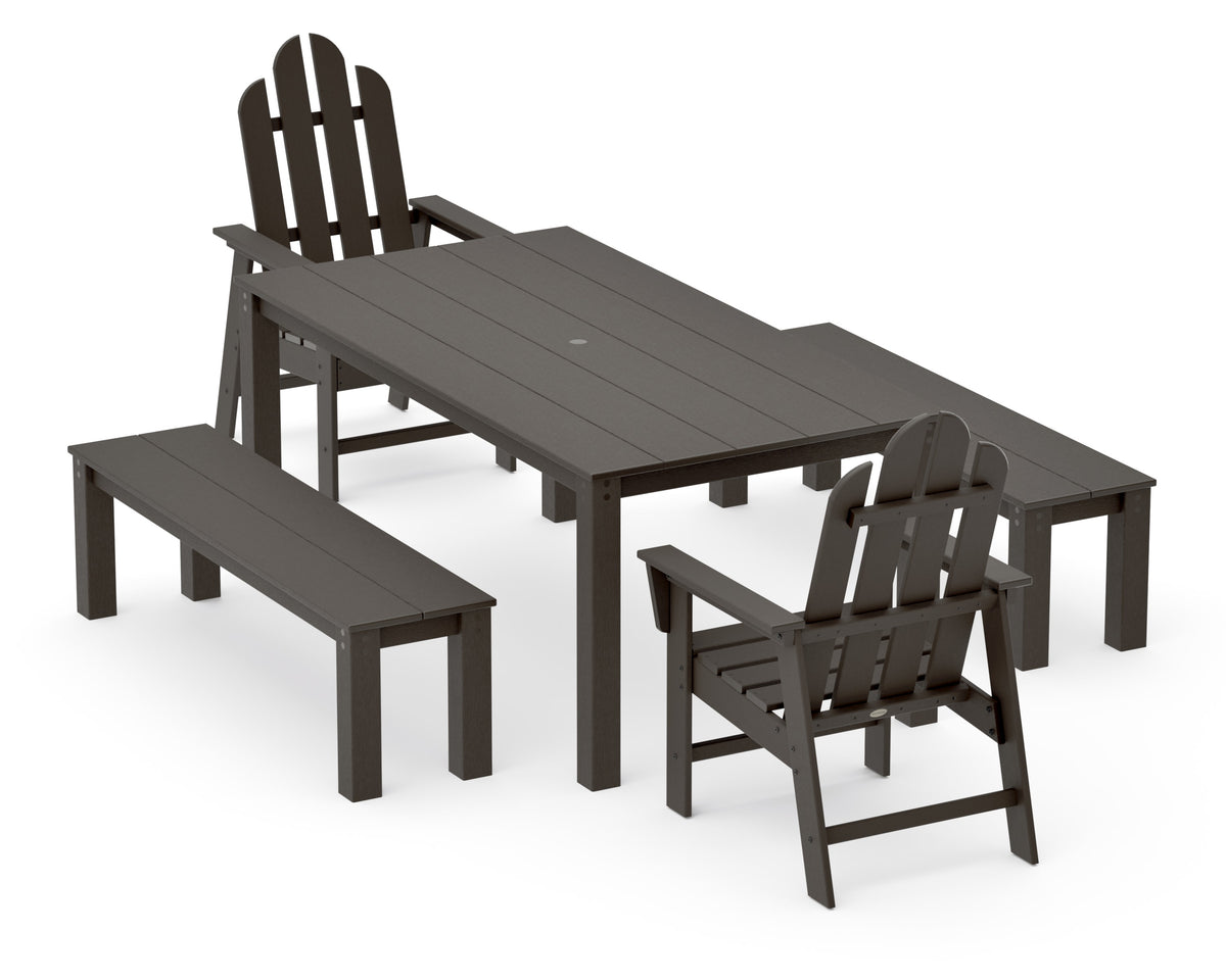 POLYWOOD Long Island 5-Piece Parsons Dining Set with Benches in Vintage Coffee