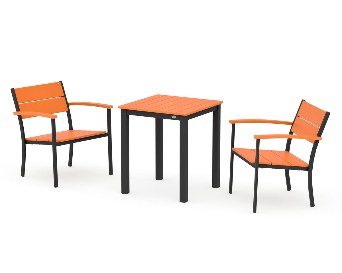 POLYWOOD Main Street 3-Piece Square Dining Set in Black / Tangerine