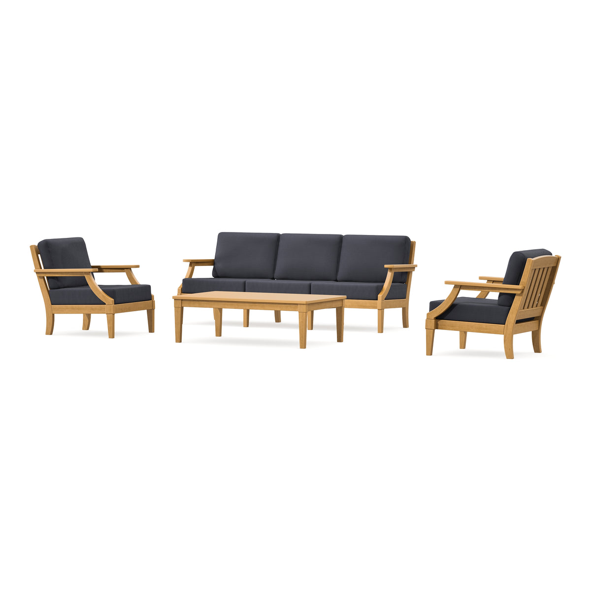 POLYWOOD PW Designer Series Estate 4-Piece Lounge Sofa Set in Natural / Midnight Linen