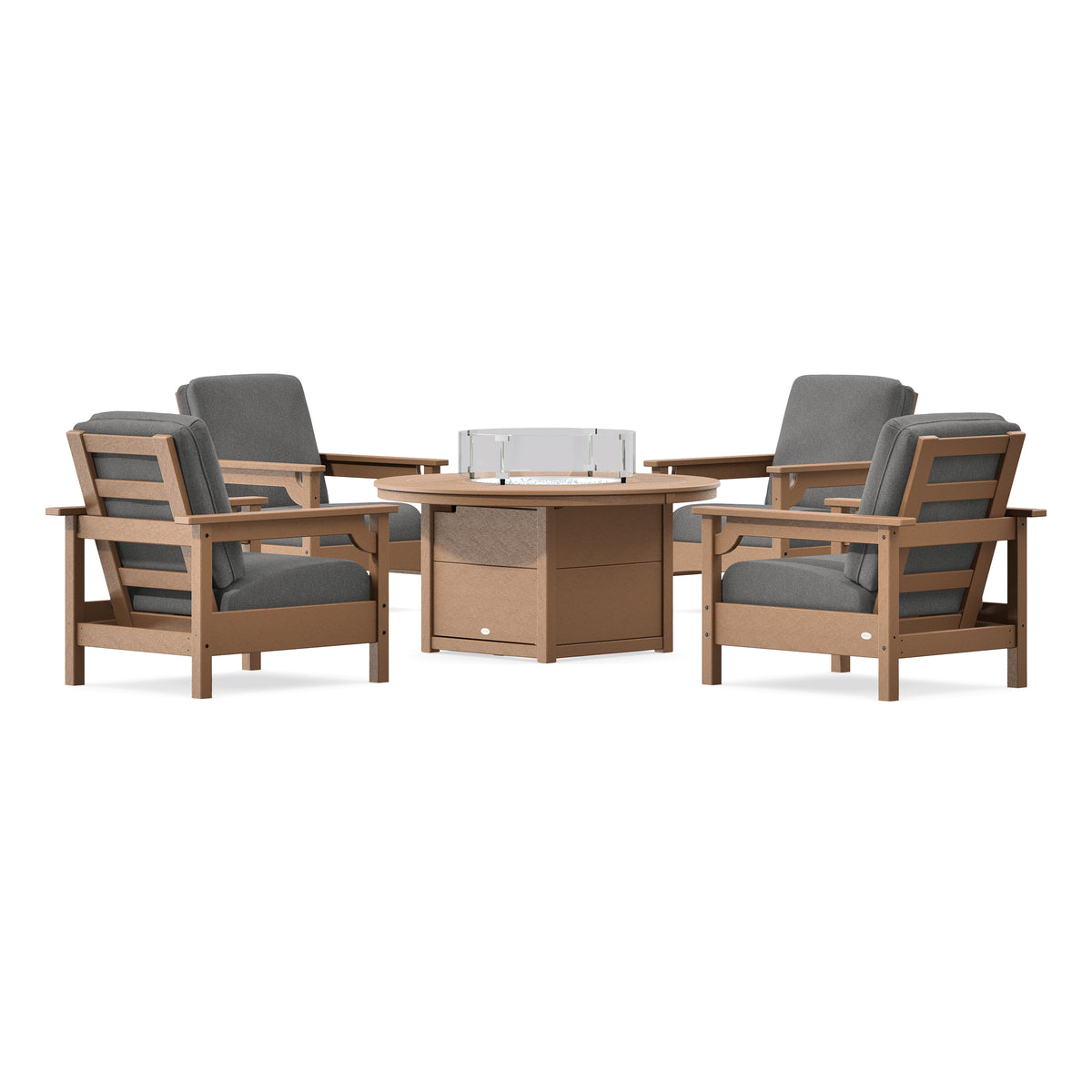 POLYWOOD Club 5-Piece Conversation Set with Fire Pit Table in Teak